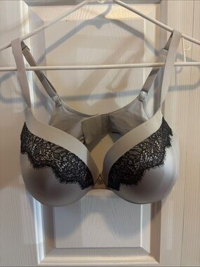 Victoria's Secret Gray Bra with Black Lace Trim